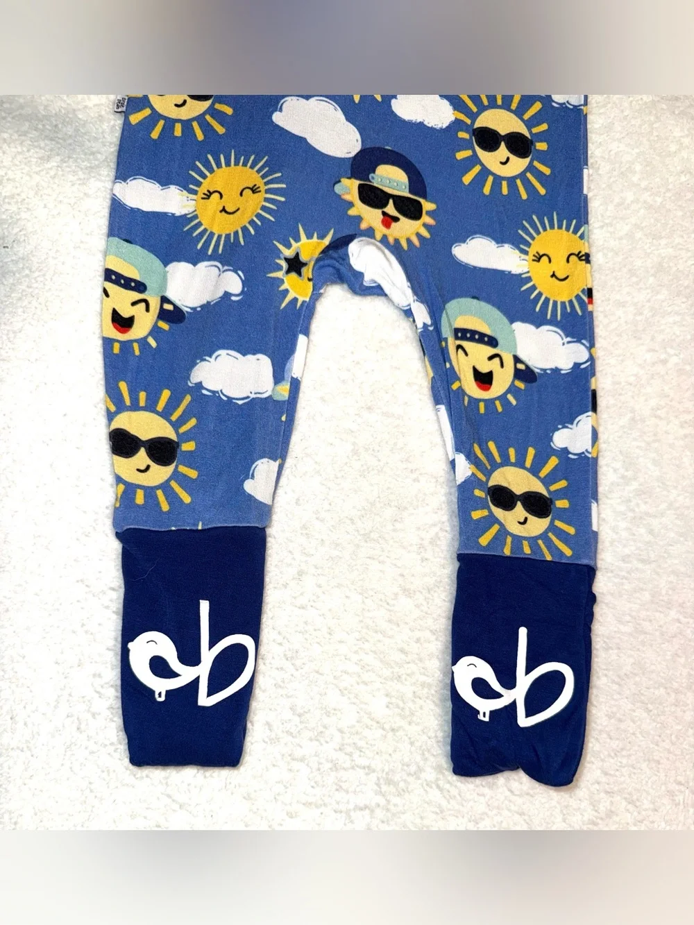 Birdie Bean sunshine and clouds blue Bambi viscose zippy, size 0-3 mos